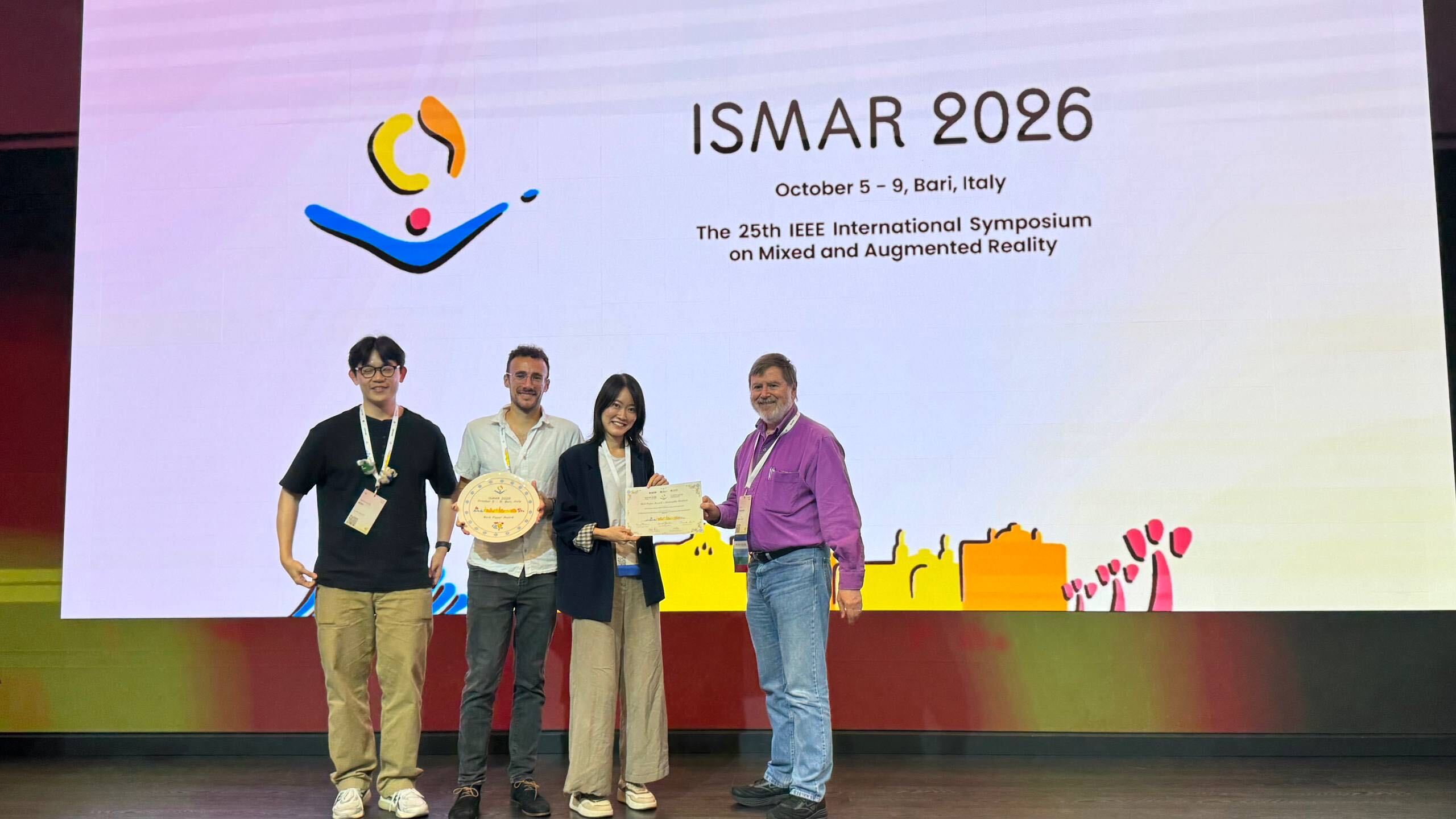 IEEE ISMAR 2026 Best Paper Honorable Mention award ceremony in Bari