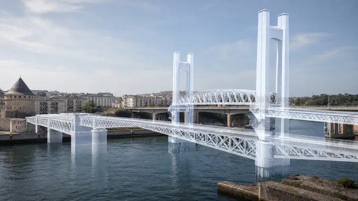 Augmented-reality visualisation of Brest's former swing bridge in its present-day waterfront setting