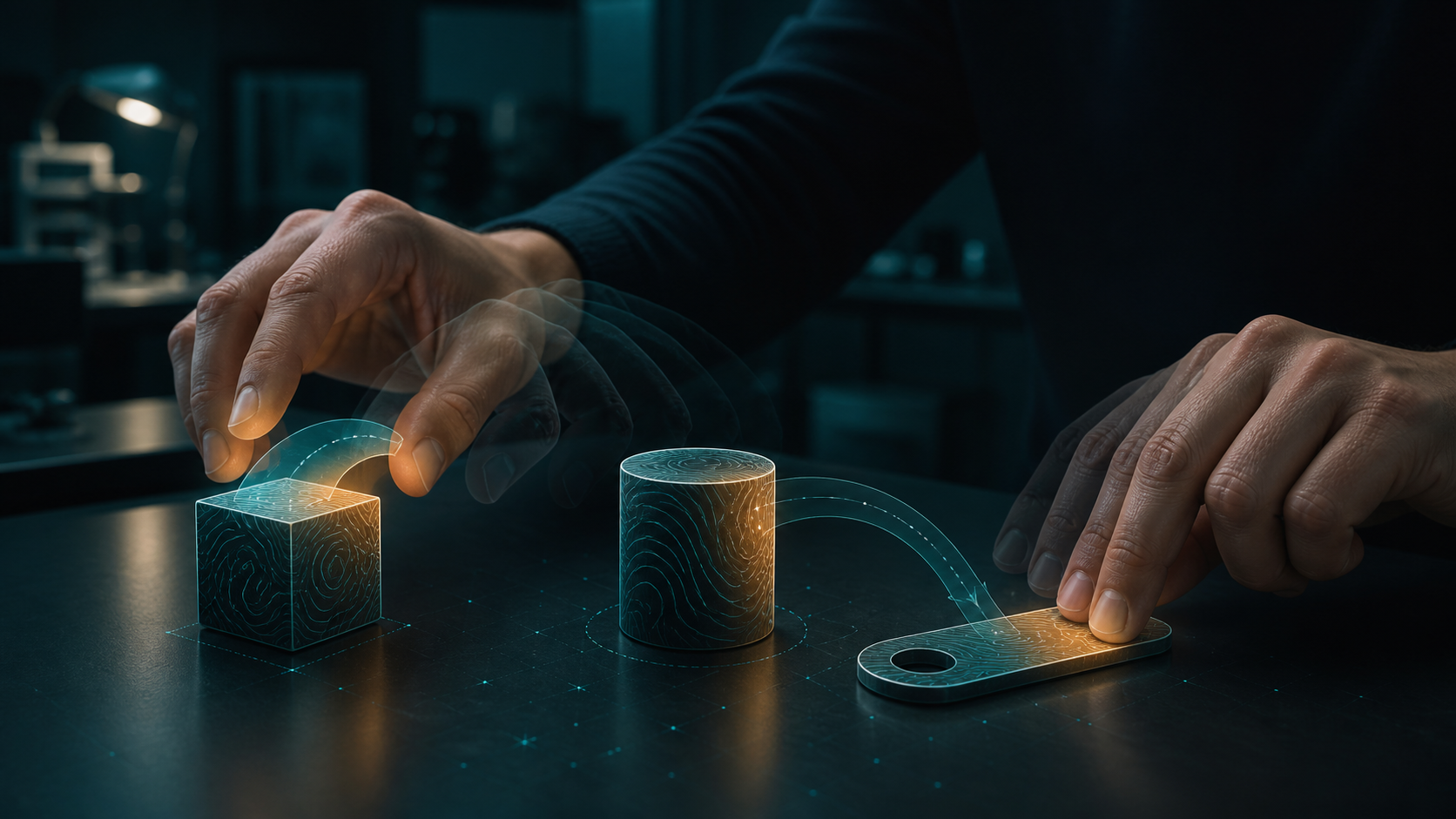 Hands interacting with augmented objects and gesture-guidance cues in a PAEIAR research setting