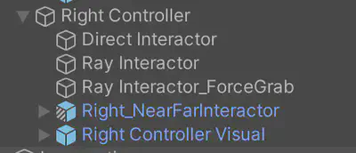 Example of modes under the right controller: Direct, Ray, Ray Force Grab and Near Far.