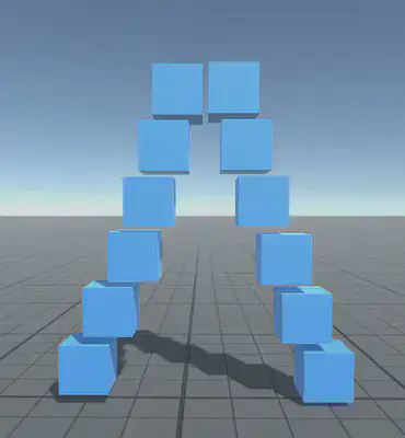 Two columns of six cubes converging toward the top